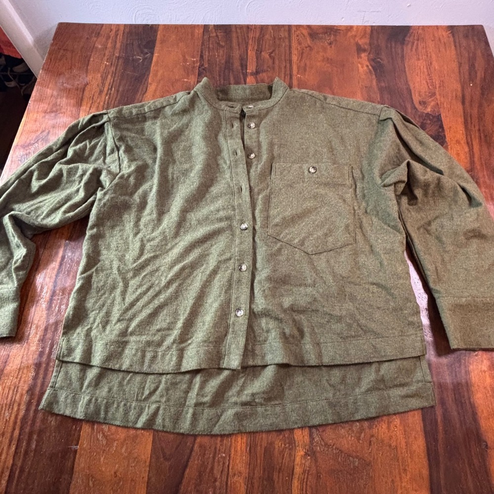 Banana Republic Olive Green Cotton‎ Flannel Band Collar Button Down Shirt Medium